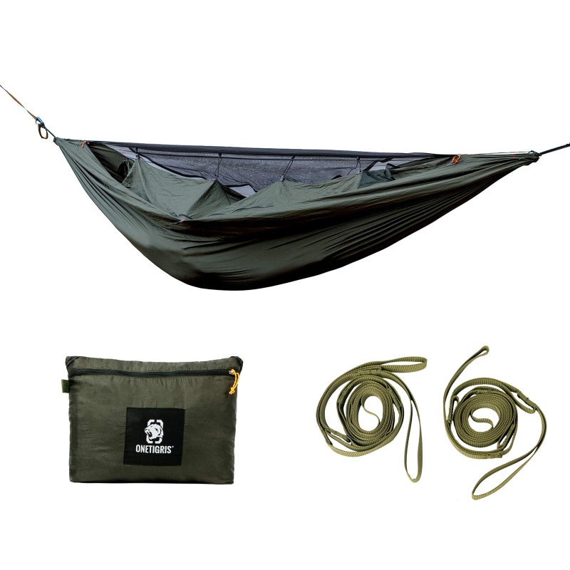 OneTigris KOMPOUND Camping Hammock with Net, Lightweight Portable Hammock with Warm Internal Cover & Tree Friendly Straps for Backpacking, Camping, Hiking, Travel, Beach, Backyard Od Green - Image 1